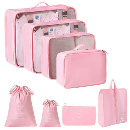 Travel Clothing Sorting Organizer Kit, 8 Pcs Luggage Pouches Equipped With Dual Drawstring Sacks, Pink, Thoughtful Traveller Present