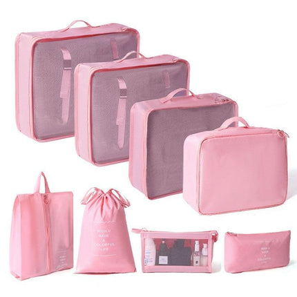 Portable Luggage Packing Organizer Set, 8 Pcs Travel Storage Pouches Including Makeup Pouch, Pink, Lovely Weekend Getaway Gift
