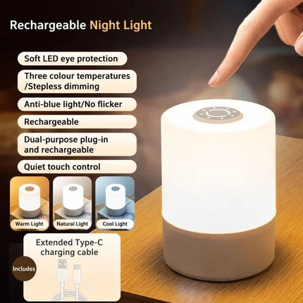USB Rechargeable LED Bedside Night Light, Touch Control