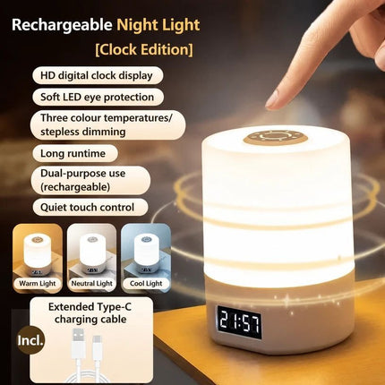 LED USB Night Light with Clock Display, Touch Operated