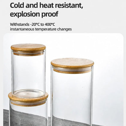 Transparent Food Grade Glass Container, Sealed Bamboo Lid Storage Jar For Kitchen, 6.5cm*15cm, 400ml, Perfect Kitchen Prep Gift