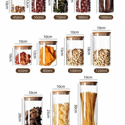 Transparent Food Grade Glass Container, Sealed Bamboo Lid Storage Jar For Kitchen, 6.5cm*15cm, 400ml, Perfect Kitchen Prep Gift