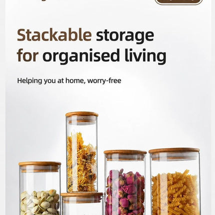 Clear Glass Moisture Proof Storage Jar, Food Safe Canister With Bamboo Cover, 8cm*15cm, 650ml, Great New House Gift