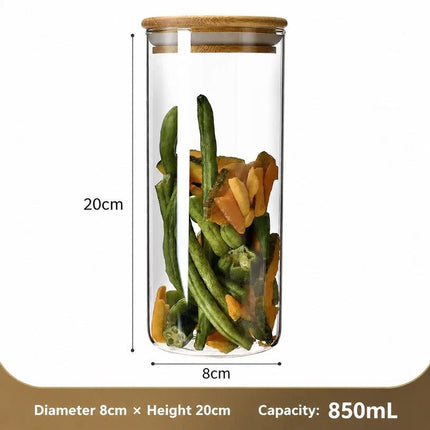 Food Grade Sealed Glass Jar, Bamboo Lid Dry Food Organizer for Kitchen