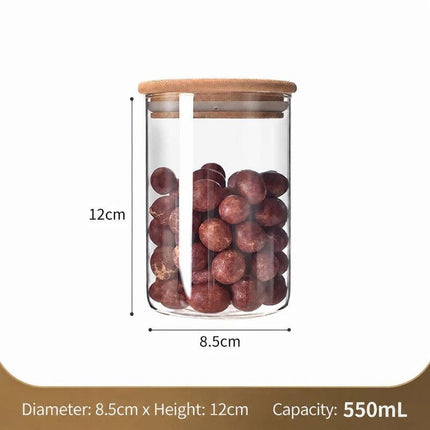 Clear Glass Food Storage Container, Sealed Bamboo Lid Kitchen Canister