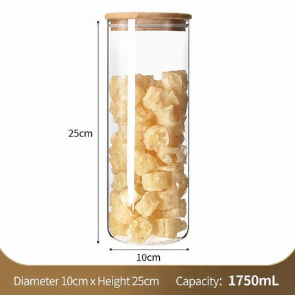 Big Capacity Airtight Glass Canister, Bamboo Lid Transparent Kitchen Storage Jar, 10cm*20cm, 1400ml, Stylish Household Gift