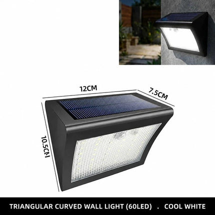 Outdoor Solar Powered Wall Lamp, Triangular Curved Surface With 60 LED, Motion Sensor Waterproof Garden Light, Stylish Patio Accessory Gift
