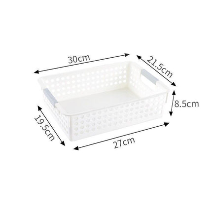 Shallow Plastic Storage Basket, Medium Size, 11.81x8.46x3.35in, White, Desk & Kitchen Organizer For Sundries, Elegant Housewarming Gift