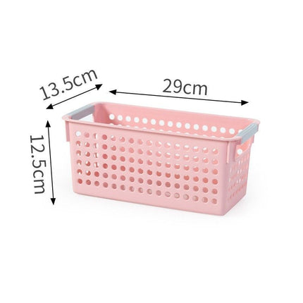 Narrow Plastic Storage Basket, Small Size, 11.42x5.31x4.92in, Pink, Book & Vegetable Organizer Bin, Sweet Home Organizing Present