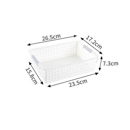 Shallow Plastic Storage Basket, Small Size, 10.43x6.77x2.87in, White, A5 Size Desk Organizer For Books & Cosmetics, Compact Home Gift