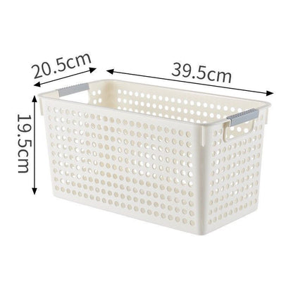 Narrow Plastic Storage Basket, Large Size, 15.75x8.07x7.68in, White, Wide Capacity Narrow Storage Basket, Ideal Pantry Organizing Gift