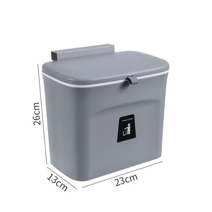 Wall Mount Hanging Garbage Bin With Cover, Hang On Cabinet Door, 7L, Sky Grey, Household Waste Container For Washroom, Nice Home Organizer Gift