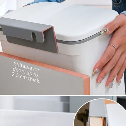 Hanging Garbage Bin With Handle & Inner Bucket, Cabinet Door Mounted, 9L, Grey, Detachable Waste Bucket For Kitchen & Washroom, Thoughtful Family Gift