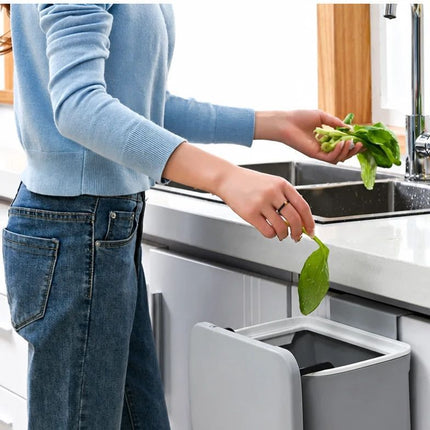 Hanging Garbage Bin With Handle & Inner Bucket, Cabinet Door Mounted, 9L, Grey, Detachable Waste Bucket For Kitchen & Washroom, Thoughtful Family Gift