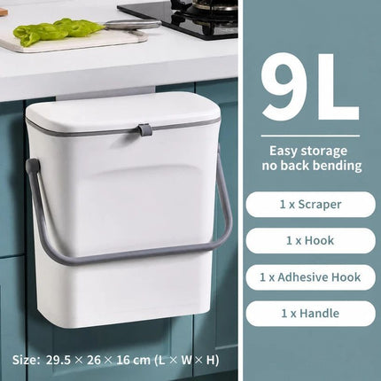 Wall Mount Hanging Waste Bin with Handle, Cabinet Door Hook Design