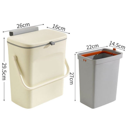 Hanging Garbage Bin with Handle & Inner Bucket, Cabinet Door Mount