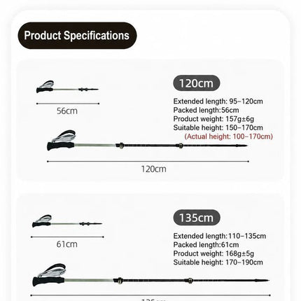 Lightweight Carbon Fiber 3 Section Trekking Pole
