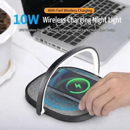 Mini Bedside Desk Lamp, 10W Wireless Charging Phone Stand