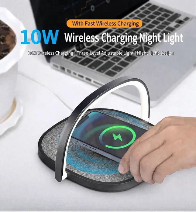 Mini Bedside Desk Lamp, 10W Wireless Charging Phone Stand