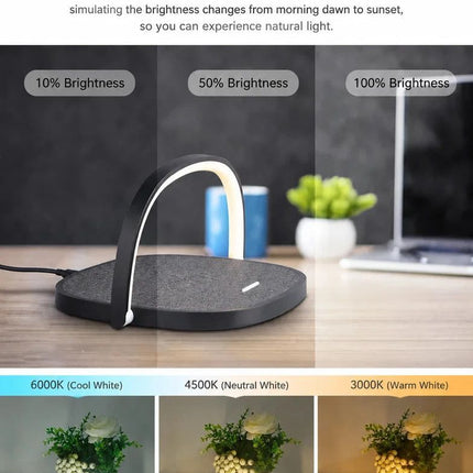 Mini Bedside Desk Lamp, 10W Wireless Charging Phone Stand