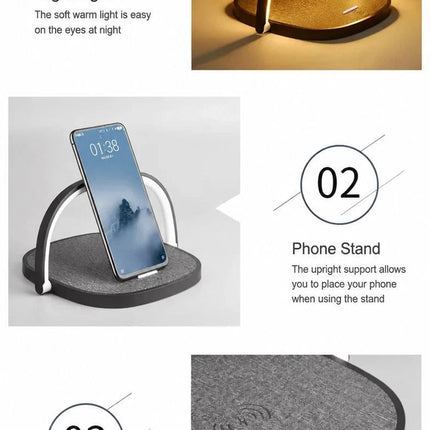 Mini Bedside Desk Lamp, 10W Wireless Charging Phone Stand