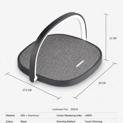 Mini Bedside Desk Lamp, 10W Wireless Charging Phone Stand
