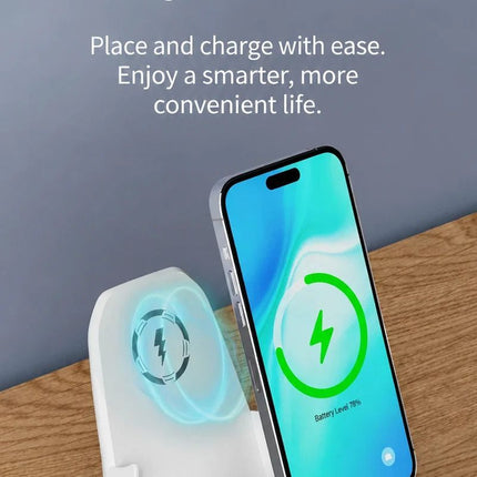 Vertical Chair Shaped Phone Holder, Magnetic Wireless Charger, Lazy Mobile Stand For Video Watching, White, Great Bedroom & Desk Accessory Gift
