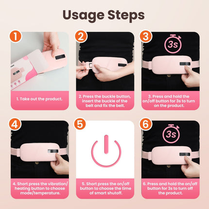USB Rechargeable Heating Menstrual Warm Belt, Heat & Vibration Massage Warm Waist Belt, Pink, Portable Thermal Therapy Belt For Abdomen, Practical Wellness Gift