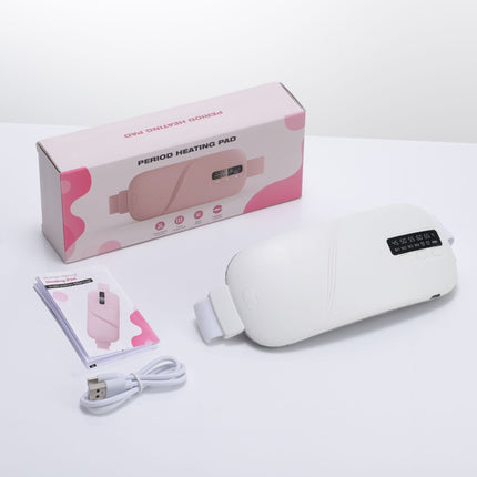 USB Rechargeable Heating Menstrual Warm Belt, Heat & Vibration Massage Warm Waist Belt, White, Portable Abdomen Heating Support Belt, Thoughtful Household Wellness Gift