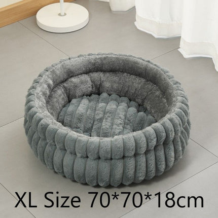 Faux Rabbit Fur Round Pet Bed With Removable Liner, Warm Plush All Season Dog Cat Nest, Grey, Size XL, 27.56x27.56x7.09in, Comfortable Rest Place For Medium Large Pets
