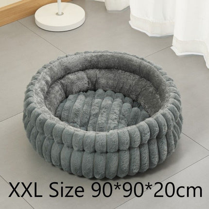 Large Removable Faux Rabbit Fur Round Pet Bed, Thick Cushion Moisture-Proof All Season Pet Rest Bed, Grey, Size 2XL, 35.43x35.43x7.87in