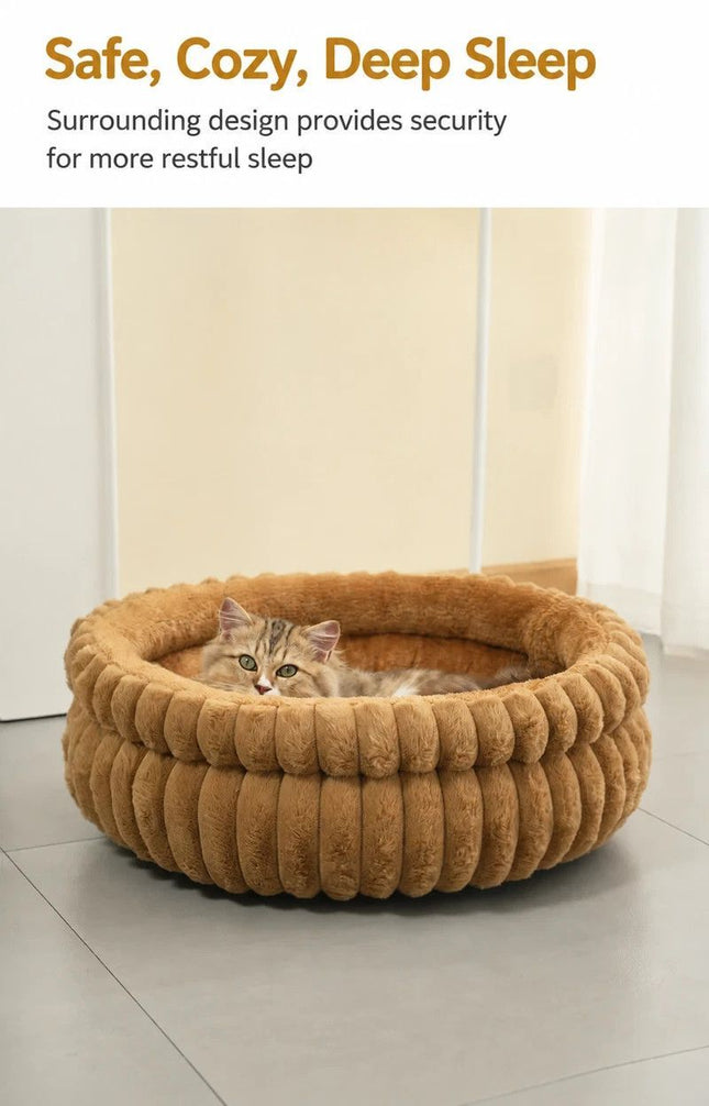 Notch Style Round Pet Bed With Removable Cover, Warm Plush All Season Cat Dog Bed, Cream White, Size XL, 27.56x27.56x7.09in, Large Rest Area For Cats And Medium Dogs