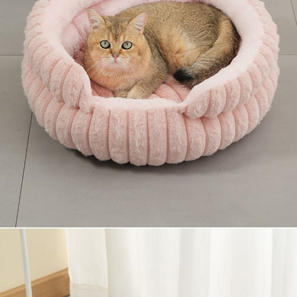 Notch Style Round Pet Bed With Removable Cover, Warm Plush All Season Cat Dog Bed, Cream White, Size XL, 27.56x27.56x7.09in, Large Rest Area For Cats And Medium Dogs