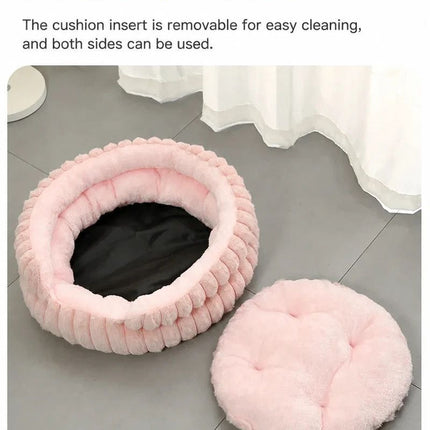 Oversized Removable Notch Style Round Pet Bed, Thick Cushion Moisture-Proof All Season Pet Nest, Cream White, Size 2XL, 35.43x35.43x7.87in
