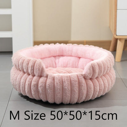 Washable Notch Style Round Pet Bed, Plush Anti-Moisture Pet Sleeping Bed, Pink, Size M, 19.69x19.69x5.91in, Fluffy Notch Pet Bed For Medium Household Pets