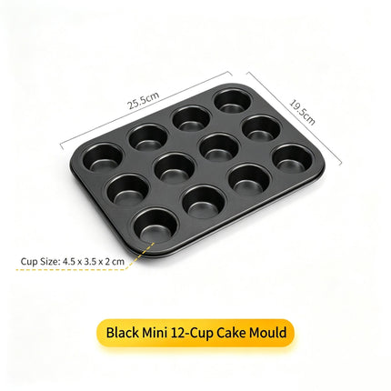 Non-Stick Mini Muffin Baking Pan, Household Oven Baking Mould For Cupcake, Black Mini 12-Cup Tray, Convenient Home Baking Gadget