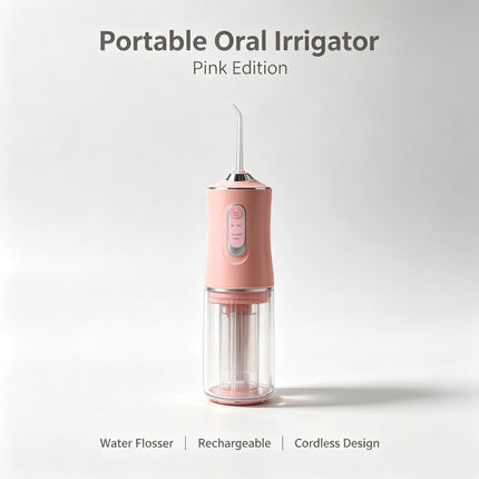 Compact Electric Water Flosser, Home Use Oral Irrigator For Gum & Teeth Cleansing, A8 Pink With 4 Replacement Nozzles, Lightweight Oral Hygiene Tool