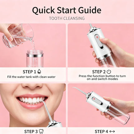 Stylish Electroplated Electric Water Flosser, Portable Household Oral Irrigator, A8 White Electroplated Model With 4 Nozzles, Premium Oral Care Accessory