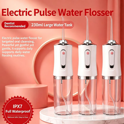 Electroplated Electric Water Flosser, Rechargeable Portable Teeth Cleaner, A8 Pink Electroplated Model With 4 Nozzles, Attractive Home Dental Gear