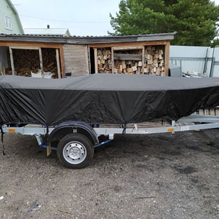 190T Polyester Taffeta Square Hull Boat Cover, Outdoor All Weather Yacht Cover With Sun & Rain Protection, Black, Fits 17-20FT, 625cm*360cm, Practical Marine Accessory