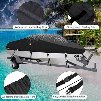 190T Polyester Taffeta V-Hull Boat Cover, Outdoor Anti-UV Waterproof Boat Hull Shield, Silver Grey, Fits 17-19FT, 600cm*310cm, Long Lasting Outdoor Protection