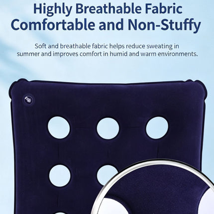 Flocked Inflatable Pressure Relief Cushion, 16 Hole Square Anti-Bedsore Pad For Hip & Tailbone, Blue, Soft Touch Medical Seat Support