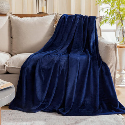 Luxuriously Soft Flannel Fleece Throw Blanket, Thick Warm Plush Rug For Bedroom & Sofa, Navy Blue, 200X230cm, Size XXL, Large Size Family Cover