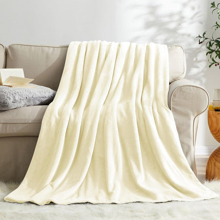 Premium Flannel Fleece Throw Rug, Fluffy Warm Cozy Blanket For Bed, Sofa And Daily Snuggling, Off White, 150X200cm, Size L, Durable Household Textile