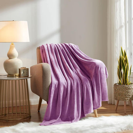 Snuggly Flannel Fleece Blanket, Soft Warm Lightweight Plush Throw For Lounge & Bedroom, Light Purple, 120X200cm, Size M, Comfortable All Season Cover