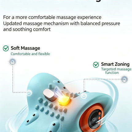 Electric Neck & Shoulder Massage Pillow, Portable Cervical Massager With Kneading, EMS Pulse & Heat Therapy, Suitable For Home & Car Use, Sky Blue, Ergonomic Muscle Relaxation Device