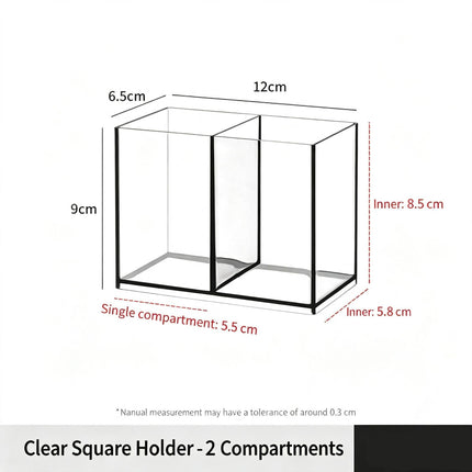 Clear Square Makeup Holder, 2 Compartments Acrylic Storage Tube For Lipstick & Cosmetic Tools