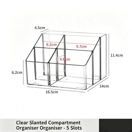 Clear Slant Opening Cosmetic Tube, 5 Compartment Acrylic Storage Holder For Makeup Accessories