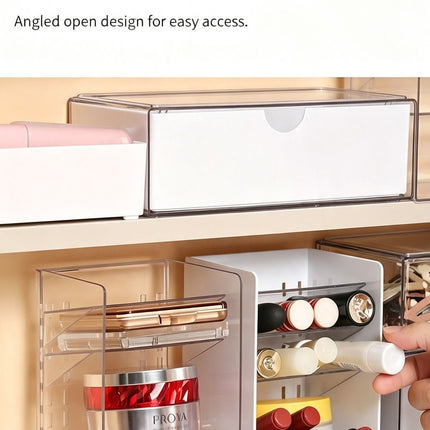 White Low U-Shaped Storage Box, Large Size Acrylic Cosmetic Tray For Vanity