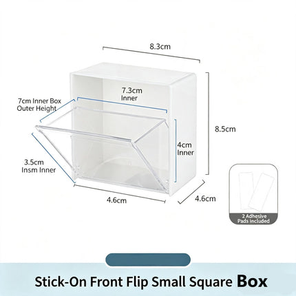 Adhesive Front Flip Small Square Box, Clear Acrylic Storage For Skincare & Cosmetics